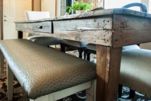 After: Ostritch-look upholstered Dining Bench