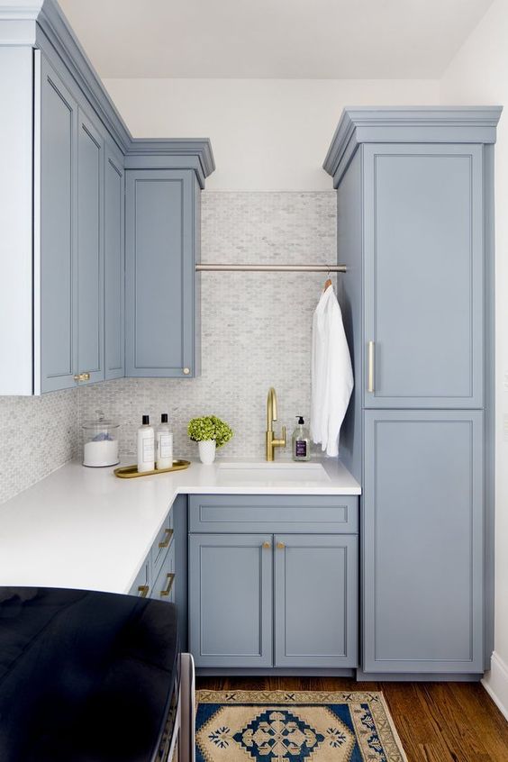 Van Courtland Blue by Sherwin Williams Laundry Room Cabinets