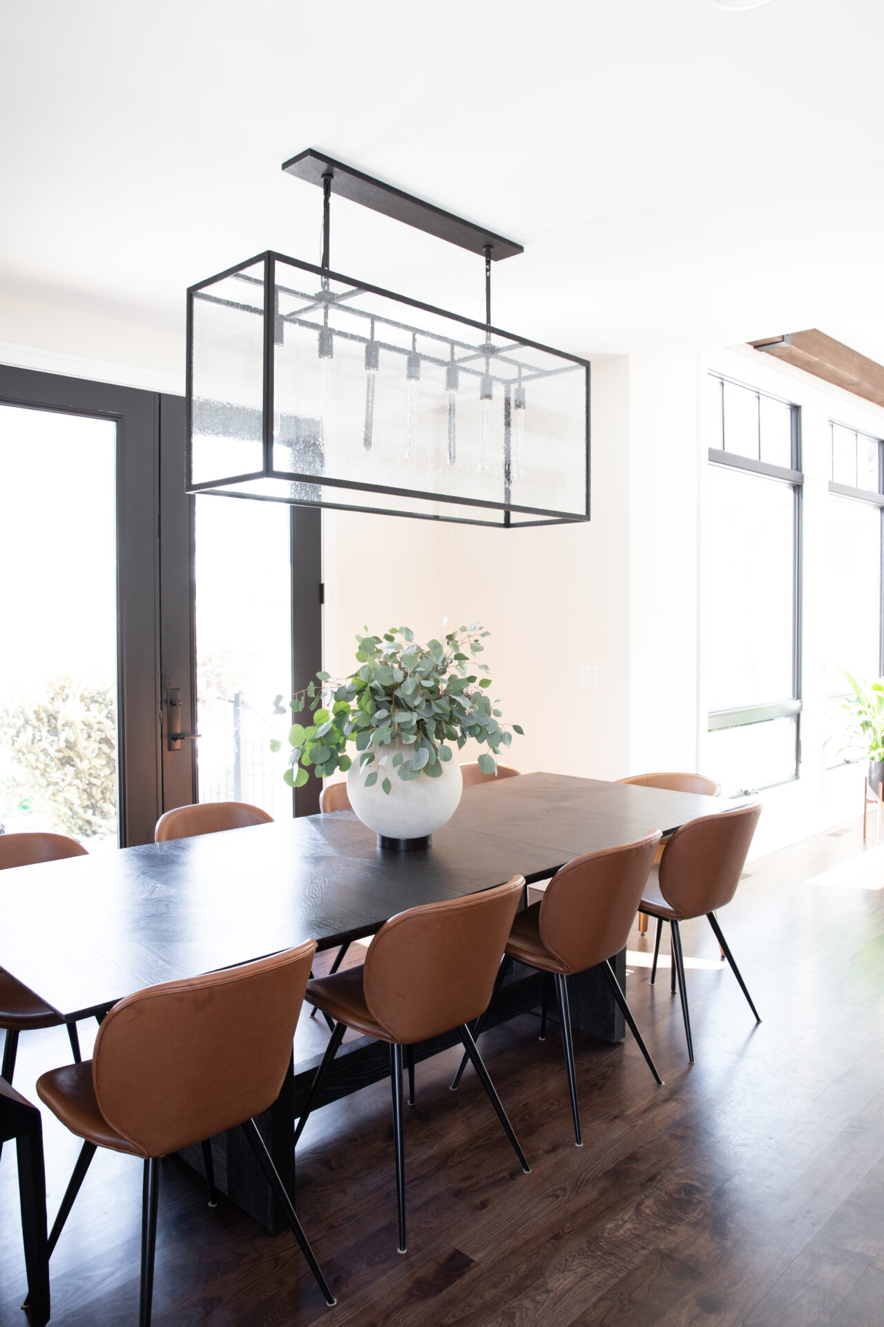 Modern dining room lighting and table